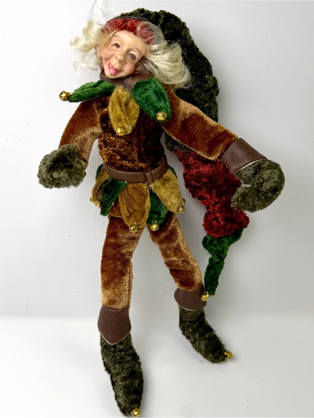 Vintage Christmas Elf Pixie Knee Hugger Shelf Sitter Hanging Ornament Poseable